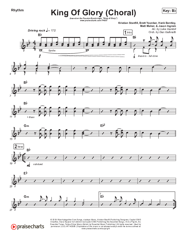 King Of Glory (Choral Anthem SATB) Rhythm Chart (Passion / Arr. Luke Gambill)