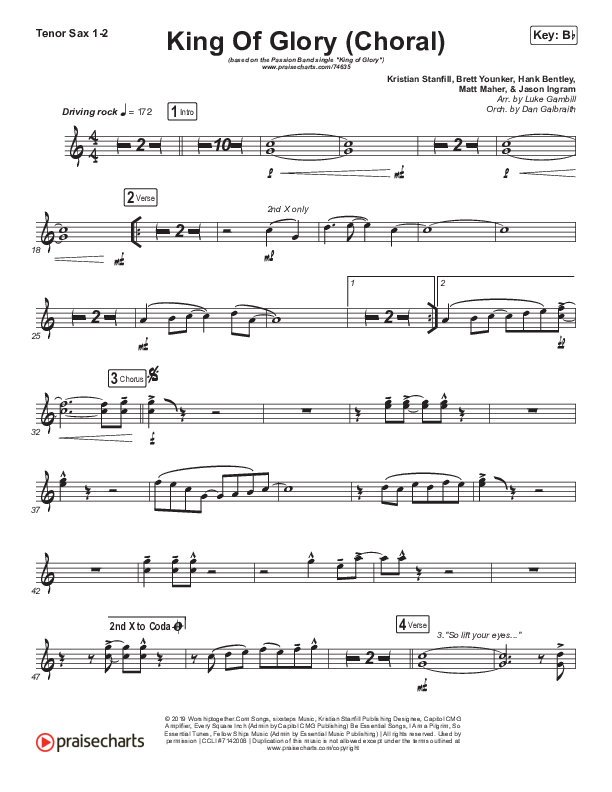 King Of Glory (Choral Anthem SATB) Tenor Sax 1/2 (Passion / Arr. Luke Gambill)