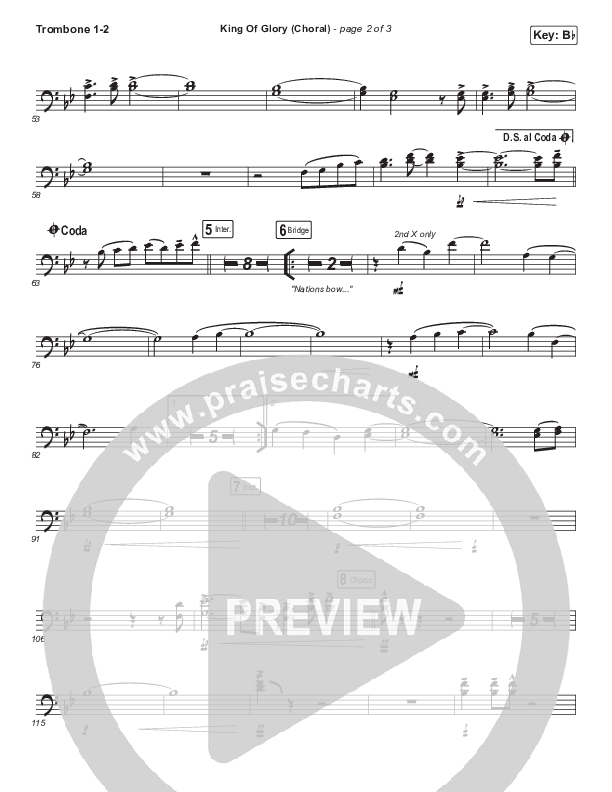 King Of Glory (Choral Anthem SATB) Trombone 1/2 (Passion / Arr. Luke Gambill)