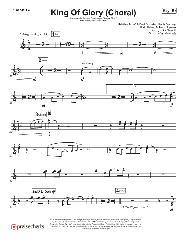 King Of Glory (Choral Anthem SATB) Trumpet 1,2 (Passion / Arr. Luke Gambill)
