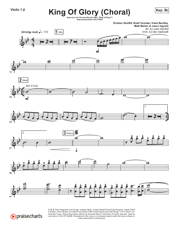 King Of Glory (Choral Anthem SATB) Violin 1/2 (Passion / Arr. Luke Gambill)