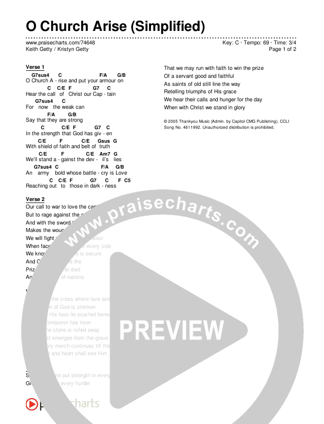 O Church Arise (Simplified) Chord Chart (Keith & Kristyn Getty)