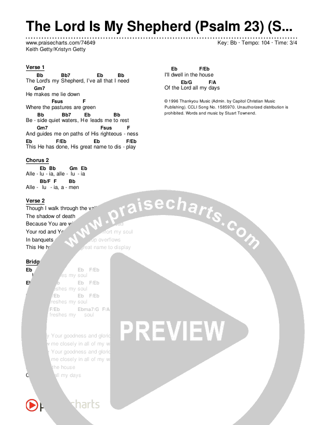 The Lord Is My Shepherd (Psalm 23) (Simplified) Chord Chart (Keith & Kristyn Getty)