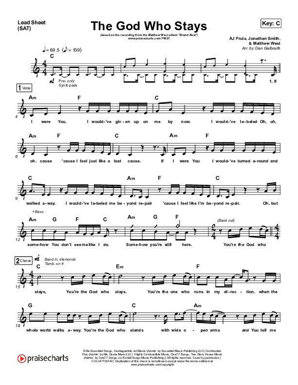 The God Who Stays Lead Sheet (Print Only) (Matthew West)