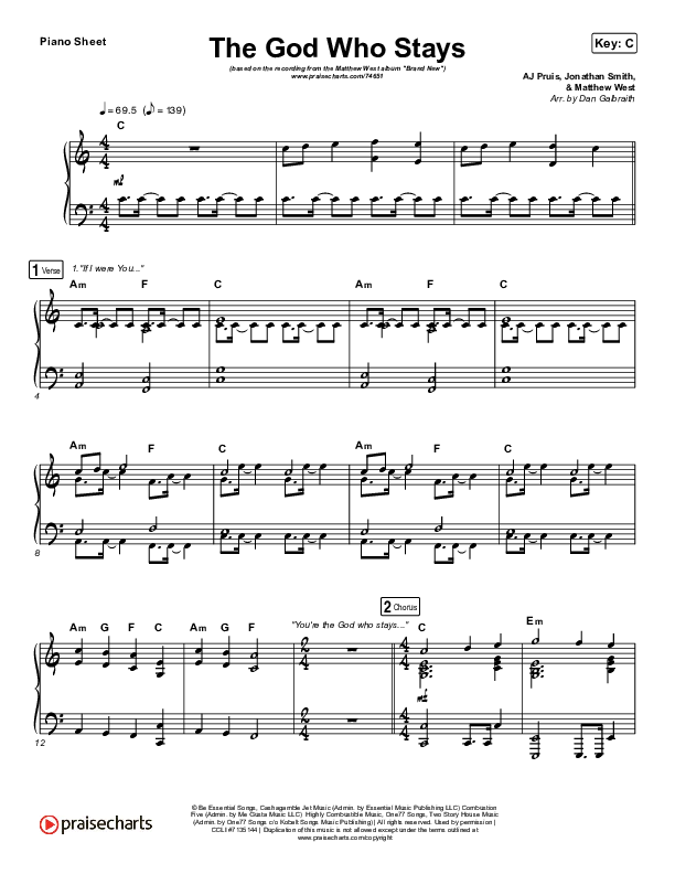 The God Who Stays Piano Sheet (Print Only) (Matthew West)