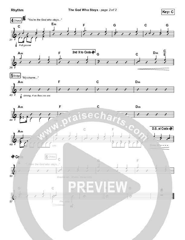 The God Who Stays Rhythm Chart (Print Only) (Matthew West)