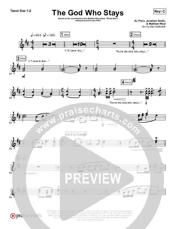 The God Who Stays Tenor Sax 1/2 (Matthew West)
