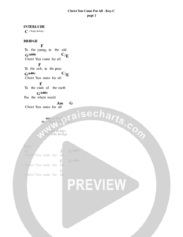 Christ You Came For All Chord Chart (Saddleback Worship)
