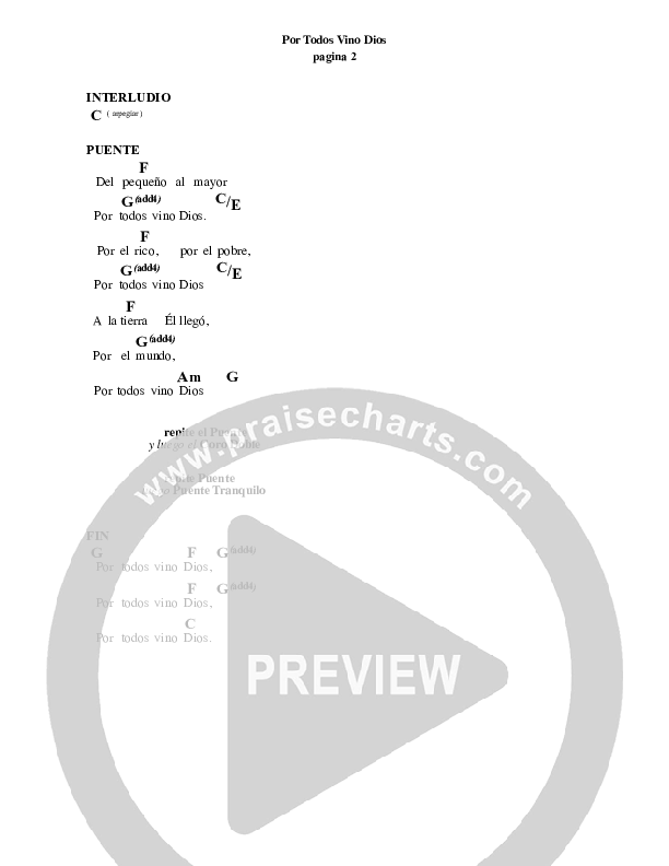 Por Todos Vino Dios (Christ You Came For All) Chord Chart (Saddleback Worship)