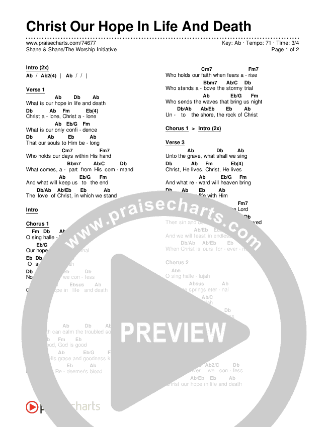 Christ Our Hope In Life And Death Chords & Lyrics (Shane & Shane/The Worship Initiative)