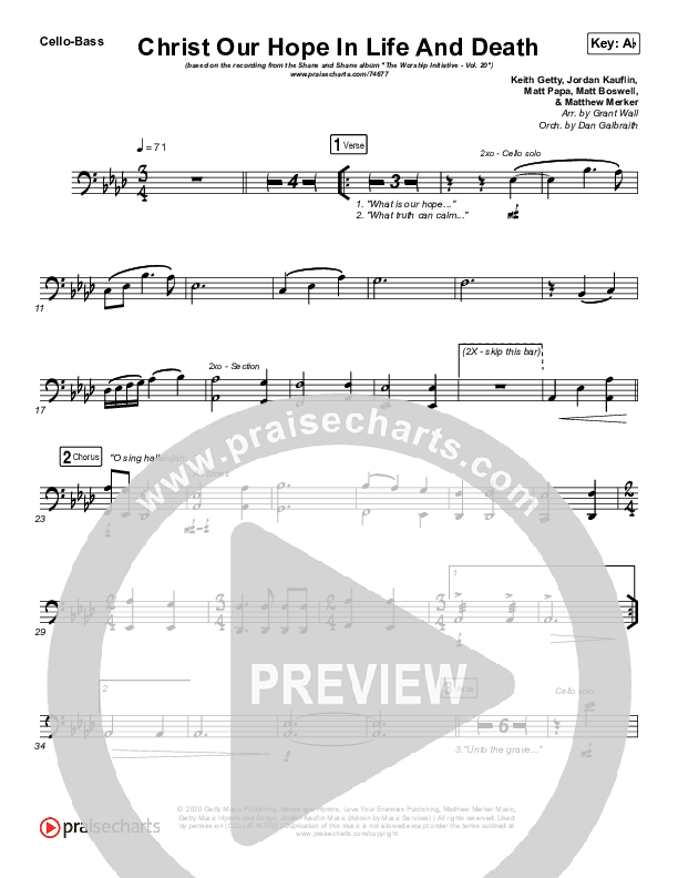 Christ Our Hope In Life And Death Cello/Bass (Shane & Shane/The Worship Initiative)