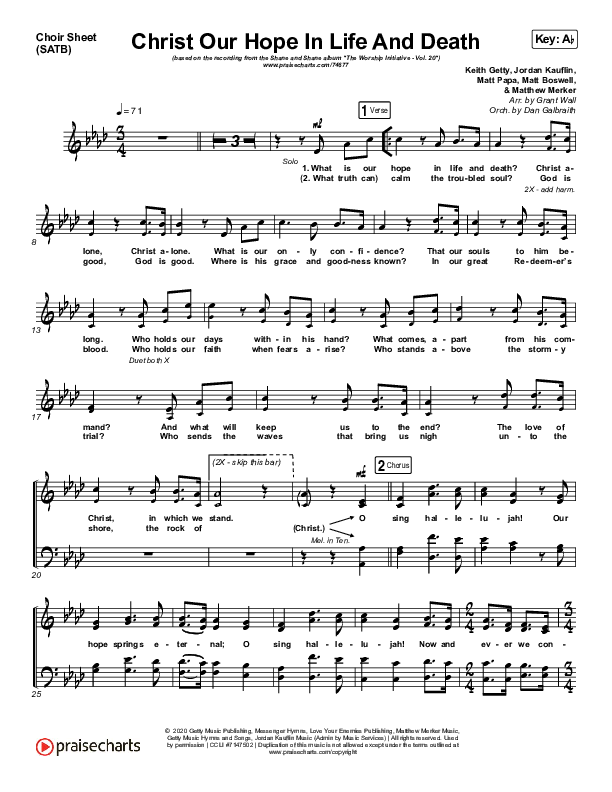 Christ Our Hope In Life And Death Choir Vocals (SATB) (Shane & Shane/The Worship Initiative)