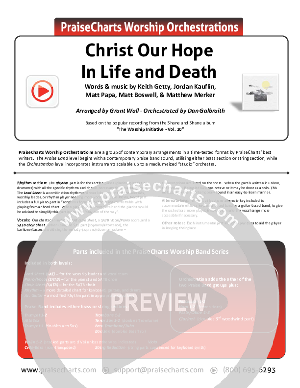 Christ Our Hope In Life And Death Cover Sheet (Shane & Shane/The Worship Initiative)