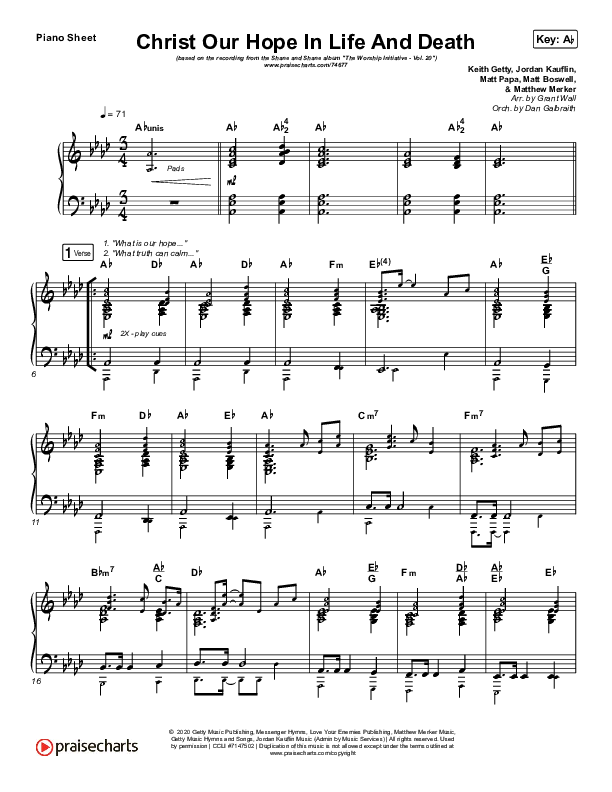 Christ Our Hope In Life And Death Piano Sheet (Shane & Shane/The Worship Initiative)