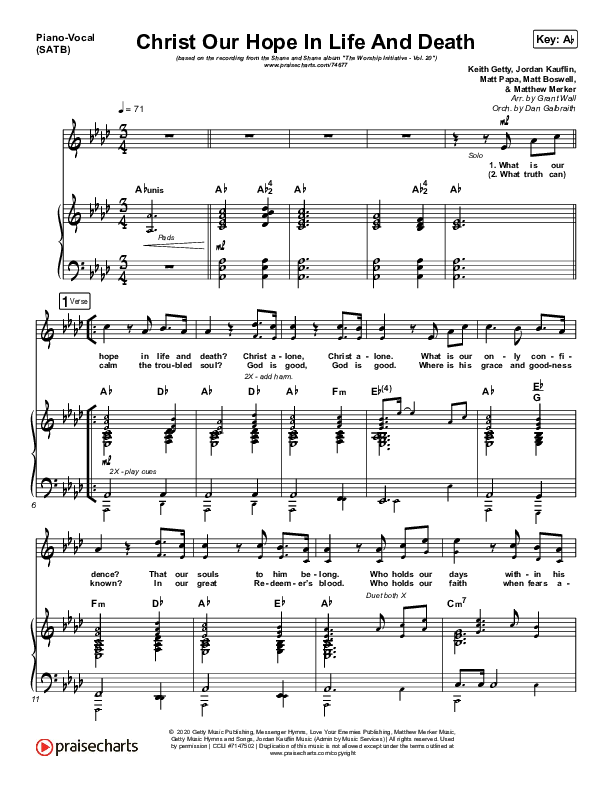 Christ Our Hope In Life And Death Piano/Vocal (SATB) (Shane & Shane/The Worship Initiative)