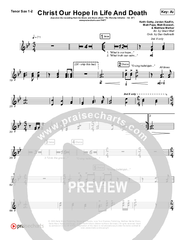 Christ Our Hope In Life And Death Tenor Sax 1/2 (Shane & Shane/The Worship Initiative)