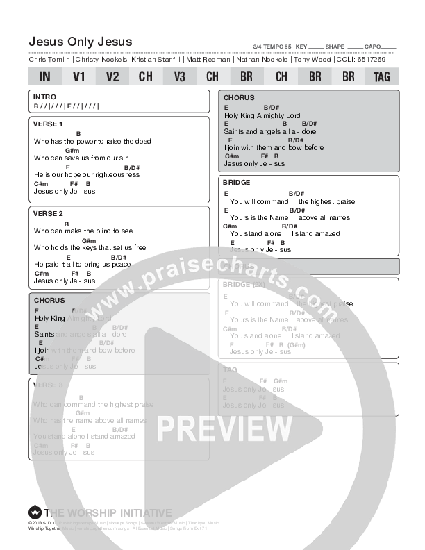 Jesus Only Jesus Chord Chart (Shane & Shane/The Worship Initiative)
