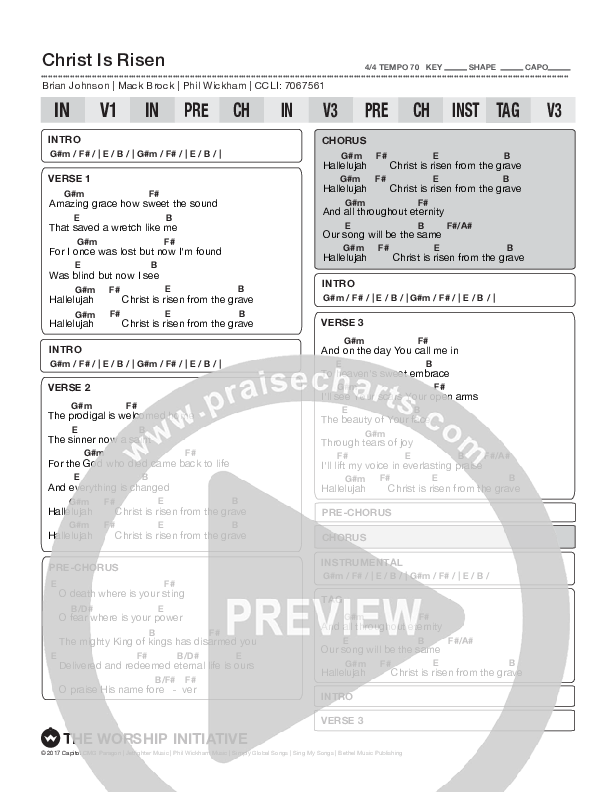 Christ Is Risen Chord Chart (Shane & Shane/The Worship Initiative)