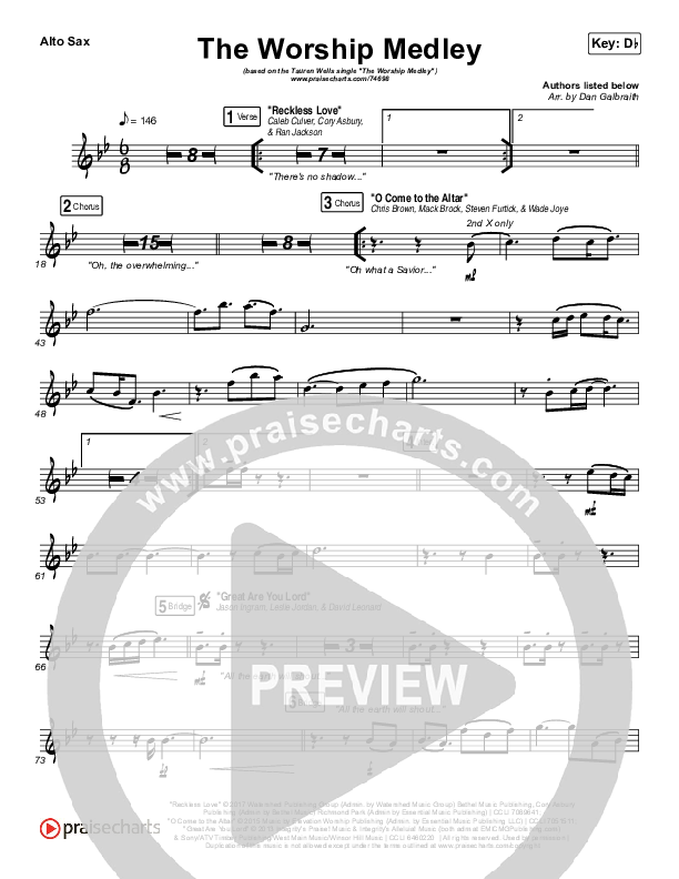 The Worship Medley (Reckless Love / O Come To The Altar / Great Are You Lord) Alto Sax (Tauren Wells)