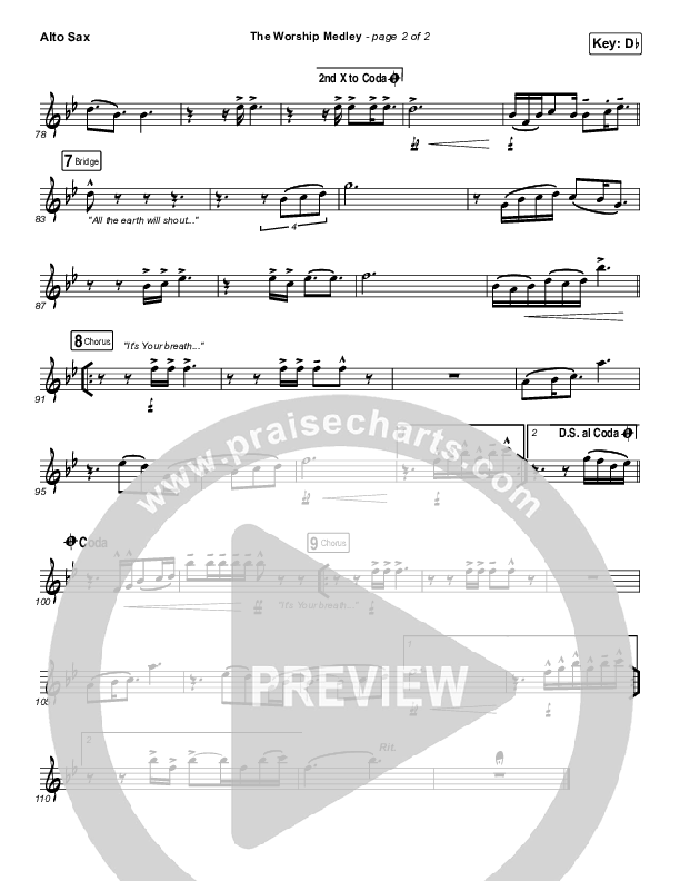 The Worship Medley (Reckless Love / O Come To The Altar / Great Are You Lord) Alto Sax (Tauren Wells)