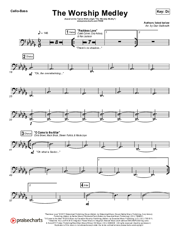 The Worship Medley (Reckless Love / O Come To The Altar / Great Are You Lord) Cello/Bass (Tauren Wells)