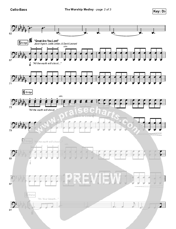 The Worship Medley (Reckless Love / O Come To The Altar / Great Are You Lord) Cello/Bass (Tauren Wells)