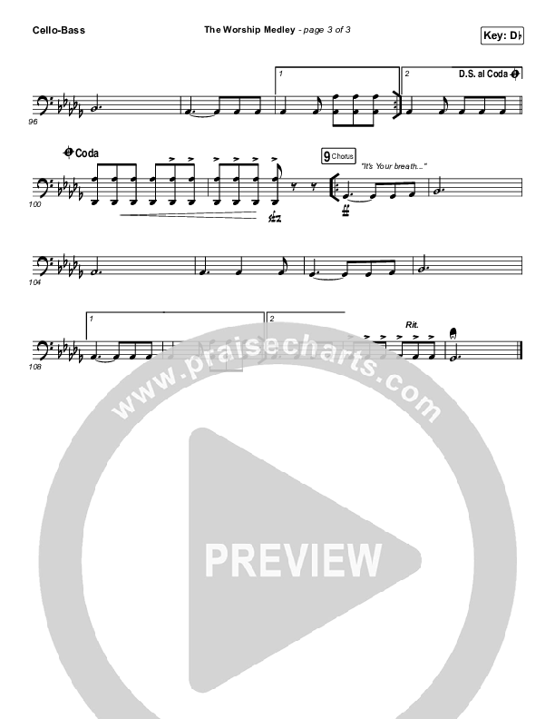 The Worship Medley (Reckless Love / O Come To The Altar / Great Are You Lord) Cello/Bass (Tauren Wells)