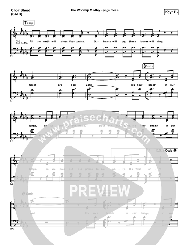 The Worship Medley (Reckless Love / O Come To The Altar / Great Are You Lord) Choir Sheet (SATB) (Tauren Wells)