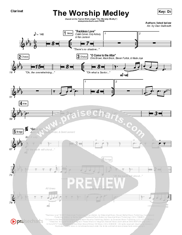 The Worship Medley (Reckless Love / O Come To The Altar / Great Are You Lord) Wind Pack (Tauren Wells)