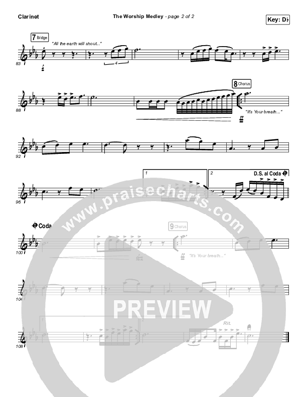 The Worship Medley (Reckless Love / O Come To The Altar / Great Are You Lord) Clarinet (Tauren Wells)