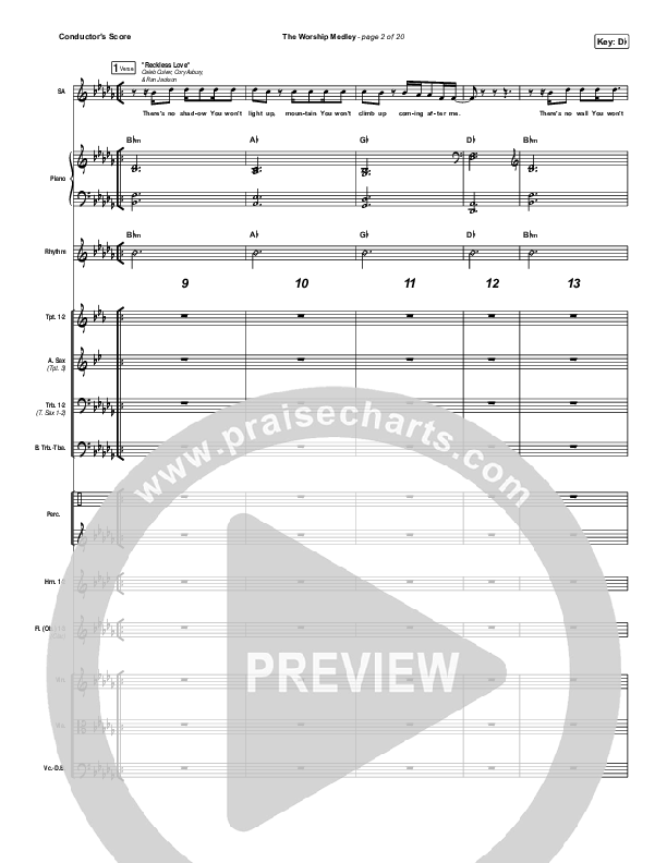 The Worship Medley (Reckless Love / O Come To The Altar / Great Are You Lord) Conductor's Score (Tauren Wells)