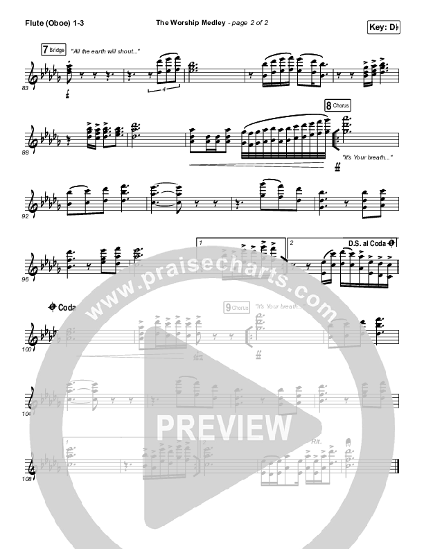 The Worship Medley (Reckless Love / O Come To The Altar / Great Are You Lord) Flute/Oboe 1/2/3 (Tauren Wells)