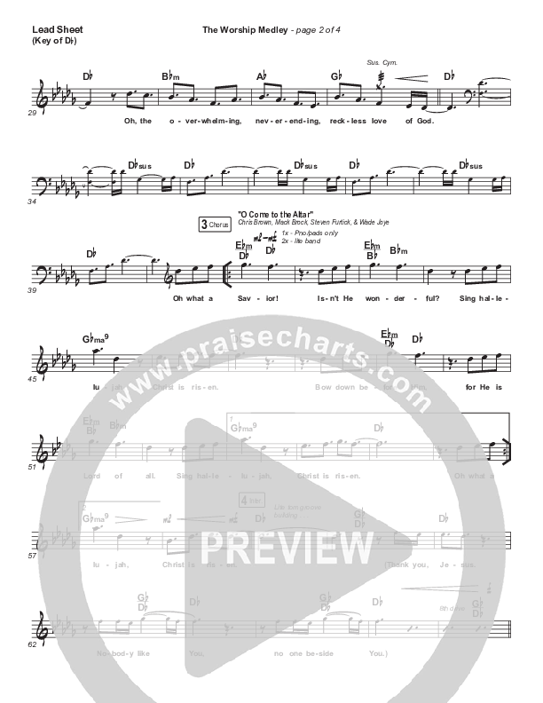 The Worship Medley (Reckless Love / O Come To The Altar / Great Are You Lord) Lead Sheet (Melody) (Tauren Wells)