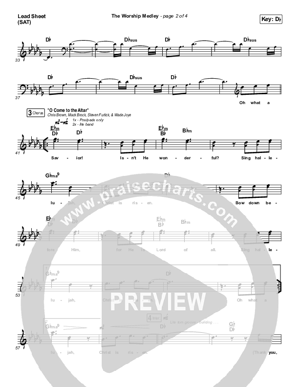 The Worship Medley (Reckless Love / O Come To The Altar / Great Are You Lord) Lead Sheet (SAT) (Tauren Wells)