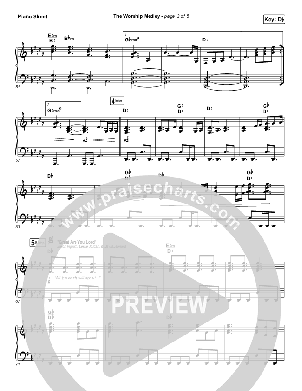 The Worship Medley (Reckless Love / O Come To The Altar / Great Are You Lord) Piano Sheet (Tauren Wells)