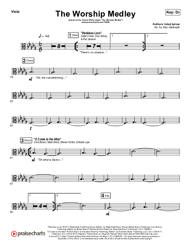 The Worship Medley (Reckless Love / O Come To The Altar / Great Are You Lord) Viola (Tauren Wells)