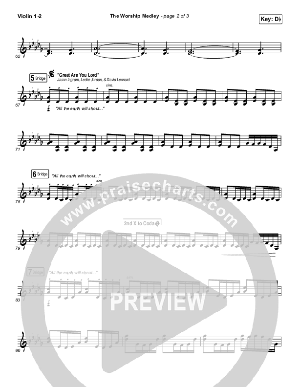 The Worship Medley (Reckless Love / O Come To The Altar / Great Are You Lord) Violin 1/2 (Tauren Wells)