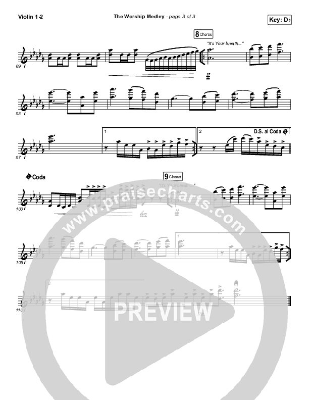 The Worship Medley (Reckless Love / O Come To The Altar / Great Are You Lord) Violin 1/2 (Tauren Wells)