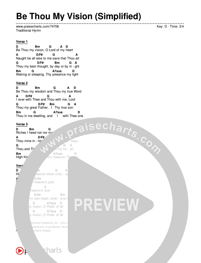 Be Thou My Vision (Simplified) Chord Chart (Traditional Hymn)