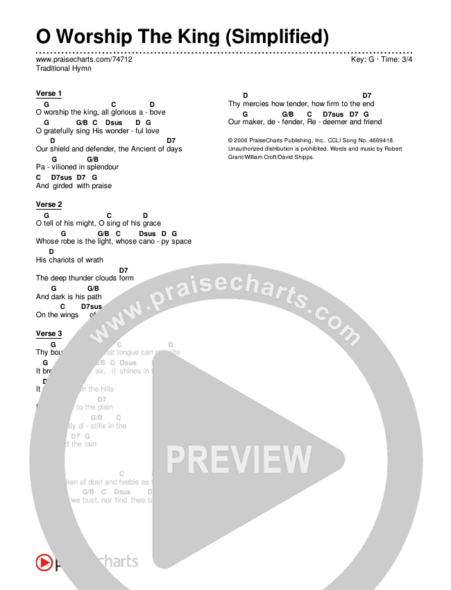 O Worship The King (Simplified) Chord Chart (Traditional Hymn)
