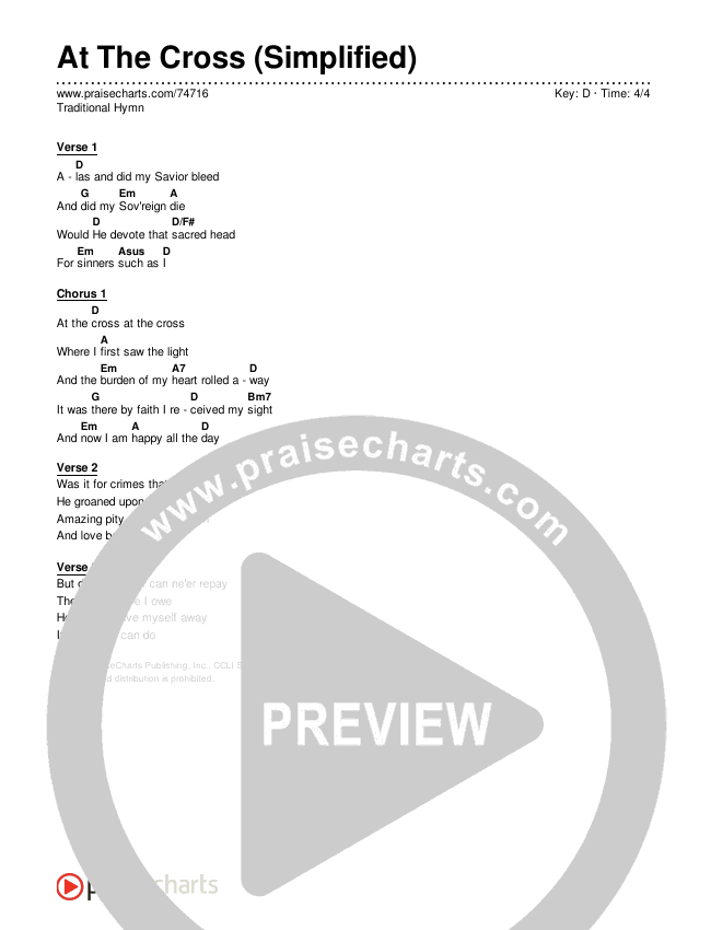 At The Cross (Simplified) Chord Chart (Traditional Hymn)