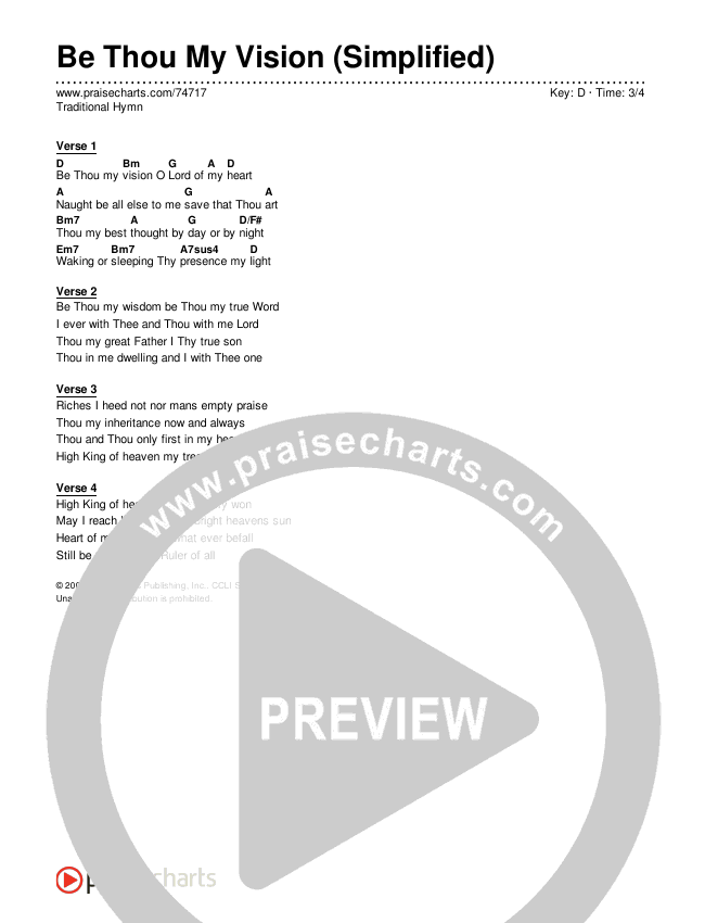 Be Thou My Vision (Simplified) Chord Chart (Traditional Hymn)