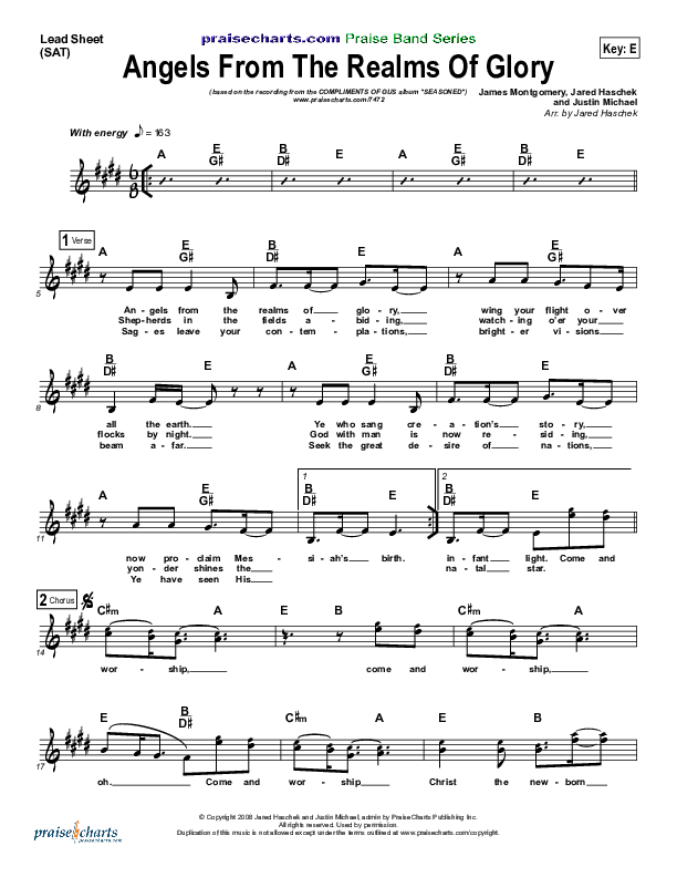 Angels From The Realms Of Glory Lead Sheet (SAT) (Compliments of Gus)