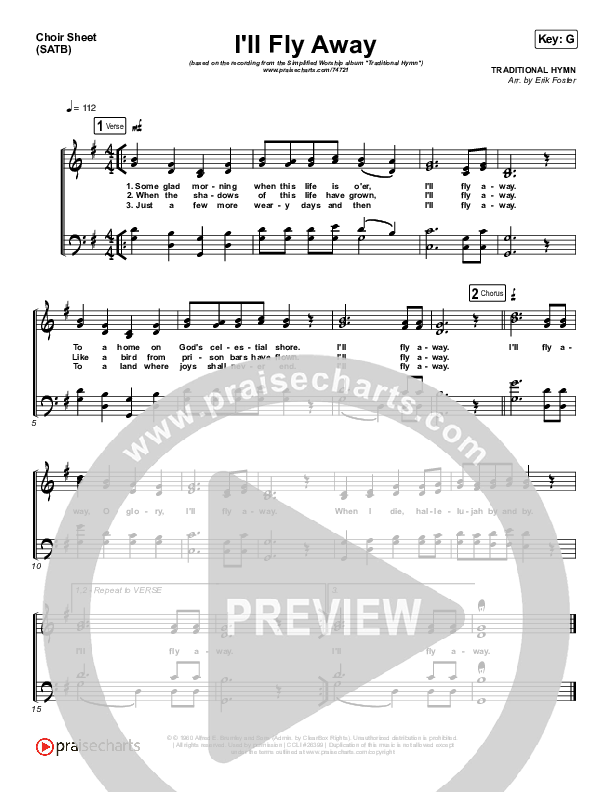I'll Fly Away (Simplified) Choir Sheet (SATB) (Traditional Hymn)