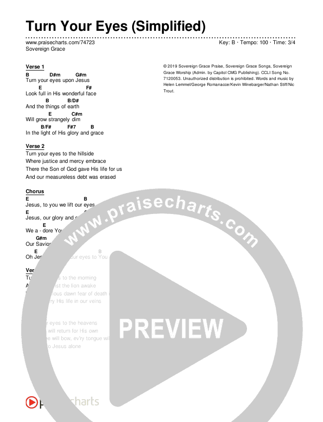 Turn Your Eyes (Simplified) Chord Chart (Sovereign Grace)