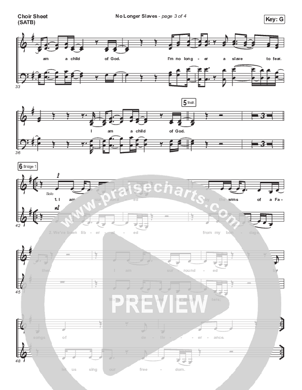 No Longer Slaves Choir Sheet (SATB) (Bethel Music / Jonathan David Helser / Melissa Helser)