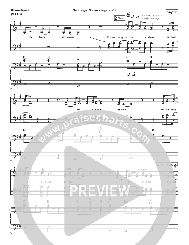 No Longer Slaves Piano/Vocal (SATB) (Bethel Music / Jonathan David Helser / Melissa Helser)
