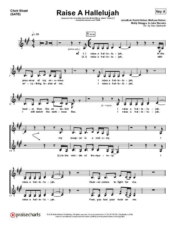 Raise A Hallelujah Choir Sheet (SATB) (Bethel Music / Jonathan David Helser / Melissa Helser)