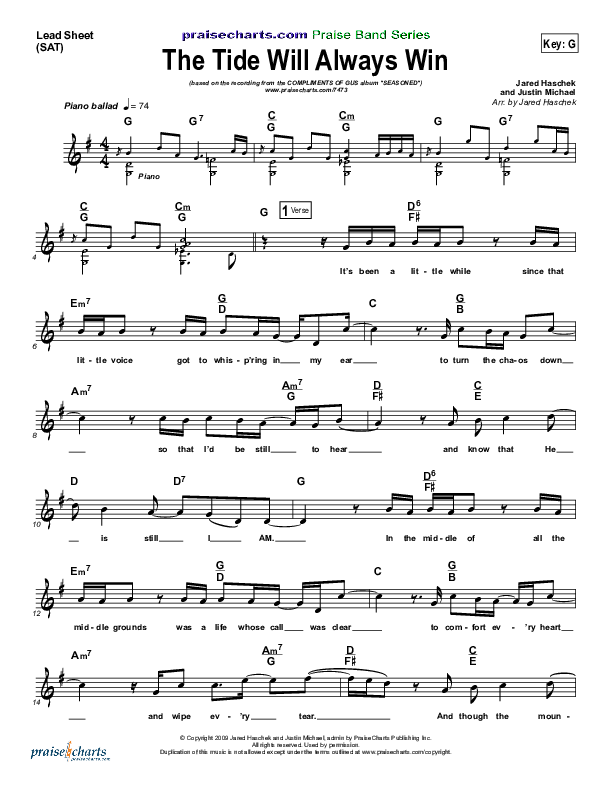 The Tide Will Always Win Lead Sheet (Compliments of Gus)