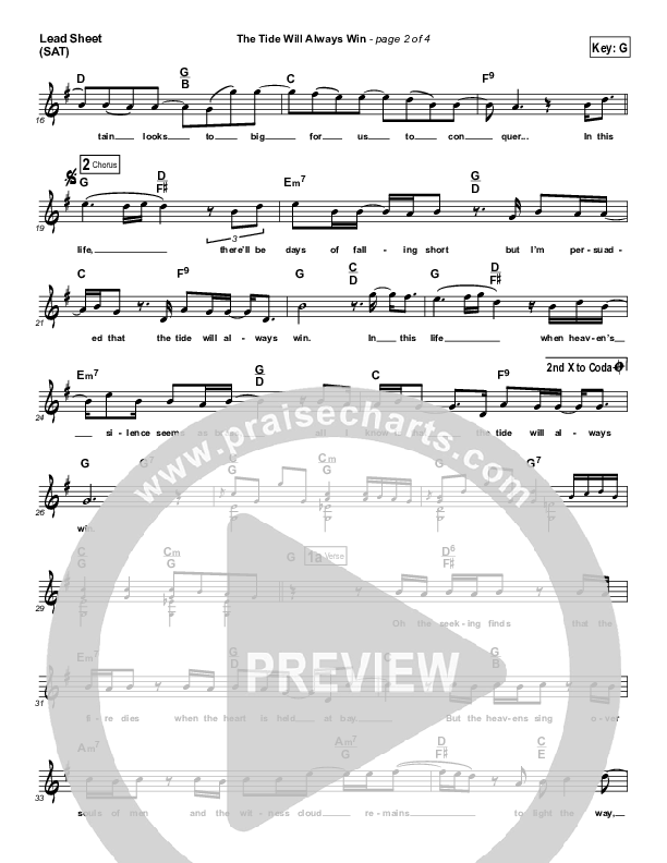 The Tide Will Always Win Lead Sheet (SAT) (Compliments of Gus)